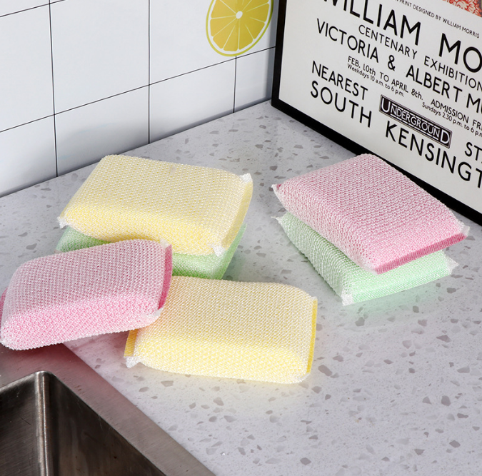Double Sided Dish Sponge Scrubber With Soft & Rough Surfaces For Cookware