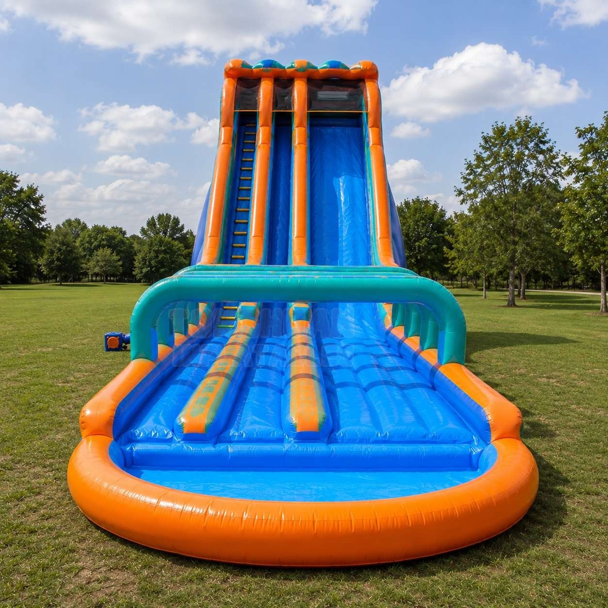 Custom Large Inflatable Water Slide with Tall Slide Platform Long Splash Lane and Pool for Parks Camps Schools and Summer Rental Events