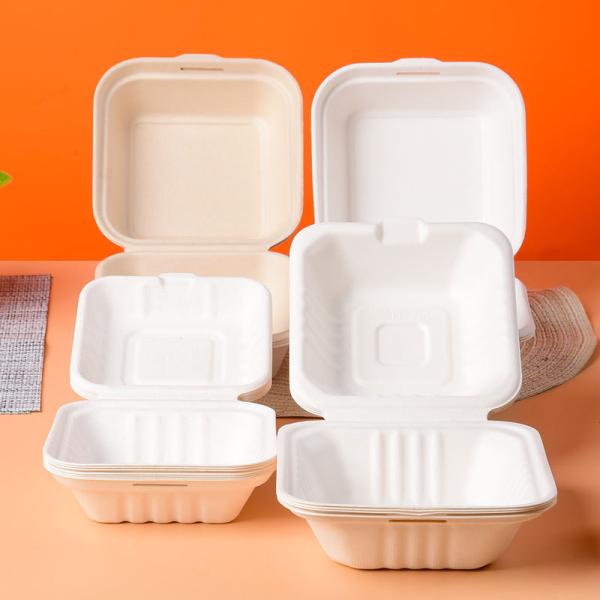 155mm Eco Friendly Square Bagasse Lunch Box Food Container For Restaurant