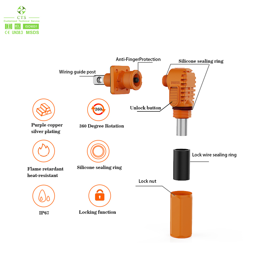 60A 120A 200A 300A 1500V DC Energy Storage Battery Connector IP67 Waterproof High Voltage Plug Socket for ESS BMS Solar