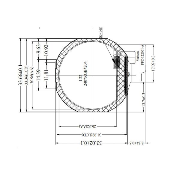 1.22 дюймовый круглый TFT дисплей LCD 240X204 SPI интерфейс 280CD/M2 CTP