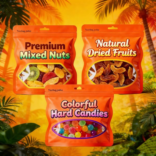 Custom Food Grade PE Resealable Three-Side Sealed Clear Window Snack Packaging Pouch for Dried Fruit and Nut Candy