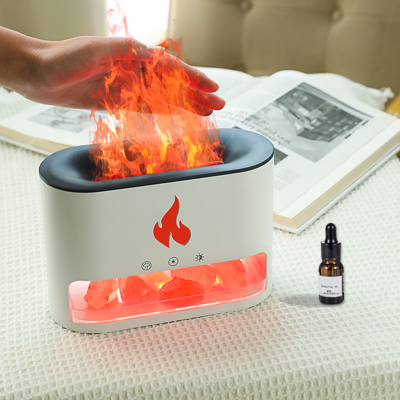 250ml USB Volcano 3D Flame Fire Himalayan Salt Stone Lamp Humidifier Aroma Scent Essential Oil Diffuser for Home Gift