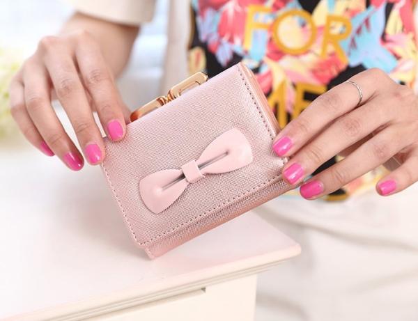 2016 new women's wallets cute bow buckle short paragraph mini wallet