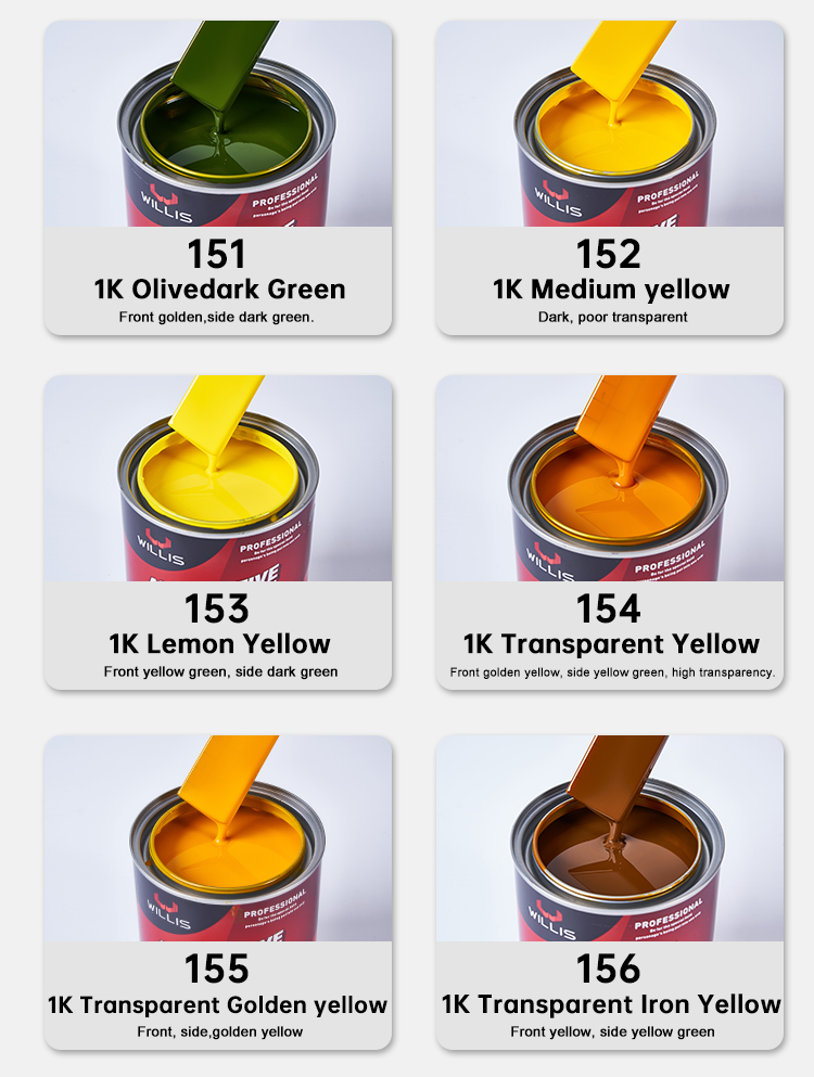 1K Transparent Iron Yellow Basecoat Auto Paint Acrylic Resin Liquid Coating Plastic Coating Spray Application Car Refinish OEM