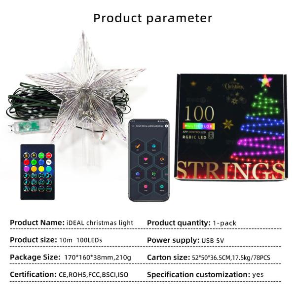 RGB Colorful Light String USB Colorful Light LED Christmas Tree Light Strip with Agi32 Layout and 1-