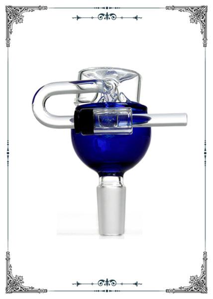 14MM Male Joint Blue Glass Honey Bucket Brosilicate Glass Bong Bowls With Carb Cap