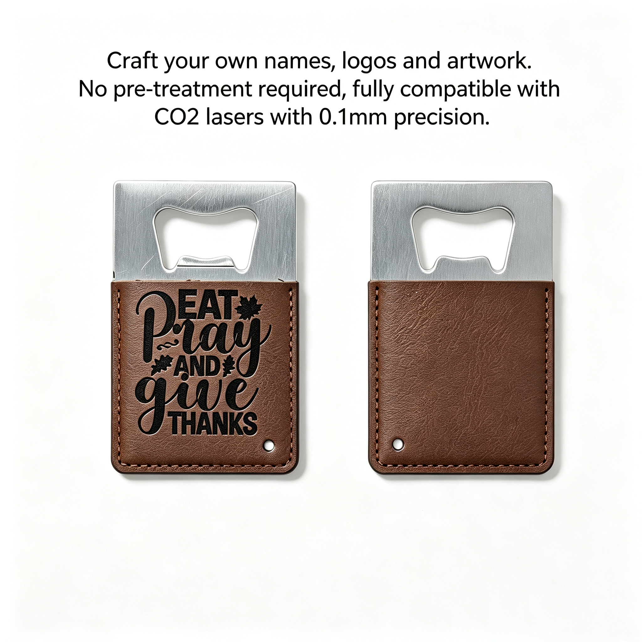 Blank Laser Engravable Vegan PU Leather Stainless Bottle Opener, Double sides customizable, laserable blanks for CO2 laser & DIY engraving projects