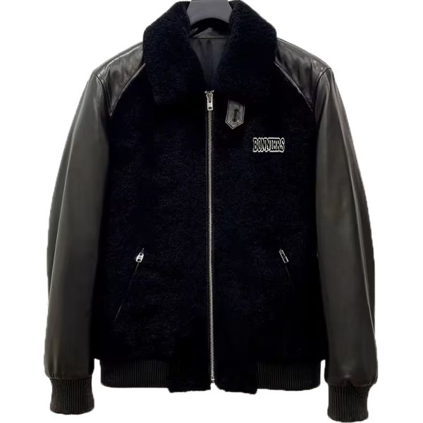 Custom Shearling Leather Varsity Men'S Jacket Collared Sherpa Fleece Stand Casual Letterman Winter Clothes for Men