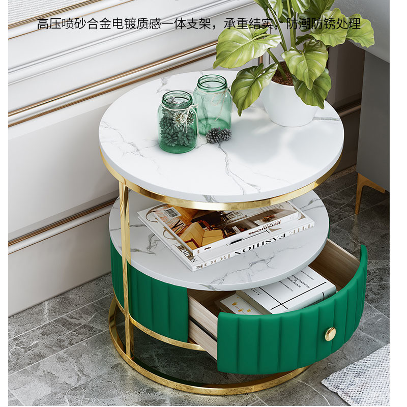 Bedroom Bedside Tables Modern Round Living Room Table with PU Leather Cover Material
