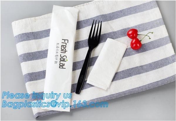 7in1 FDA Aviation Heavyweight Disposable Clear Plastic Camping Cutlery Set with Napkin,Fork Spoon Knife Fork Set For Fla