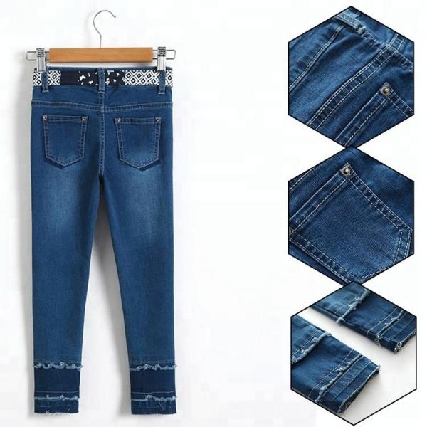 Custom Kids Denim Clothes Jeans Pant Adjustable Waist Zip Around With Printed Belt
