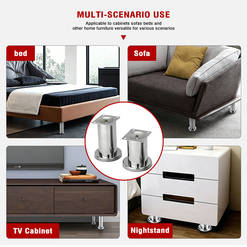 Heavy Duty Modern Metal Furniture Legs & Hardware Accessories for Sofa Dining Table Cabinet-Chromed Round Design