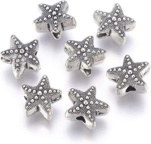 50Pcs Antique Silver Starfish Animal Spacer Beads Tibetan Metal Ocean Sea Life
