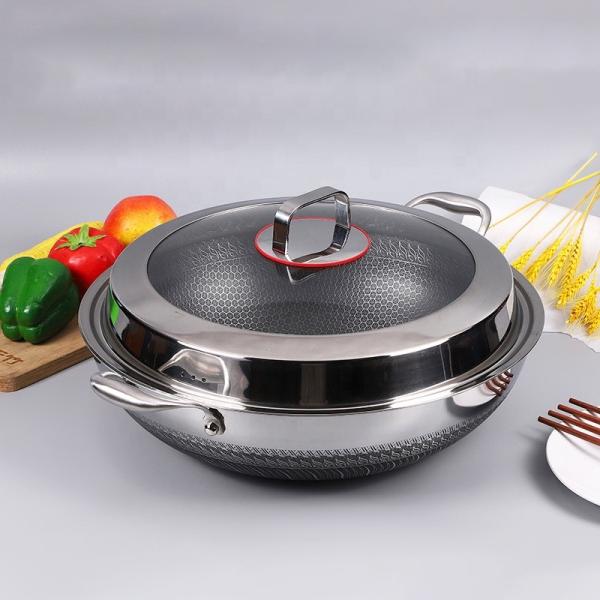 High Capacity Kitchen Wok Pan 18 / 10 Stainless Steel  Non Stick