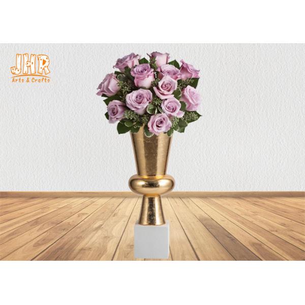 Trumpet Gold Leaf Fiberglass Planters With Frosted White Base Pot Planters