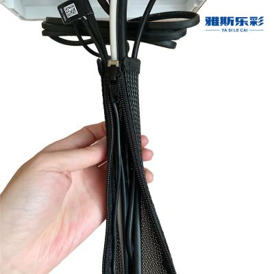 Black Zipper Cable Sleeve Braided Wrap PET Expandable Mesh Sleeving With Zipper
