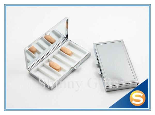 Shinny Gifts 7days Metal Pill Box Metal storage boxes for pill OEM/ODM is available Square Shape Silver Plating