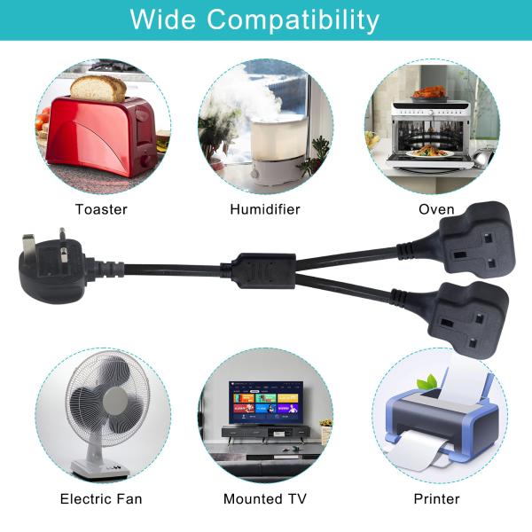 Copper 3 wires AC Power Cord UK 3Pin Male To Double Female Connector Y Splitter Inglaterra Cable