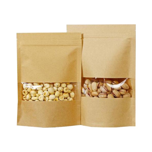 16 oz Biodegradable PLA Natural Kraft Stand Up Pouches Resealable Zipper Bags for Dry Nuts Beans
