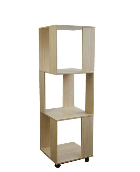 Economic Home Wooden Book Rack Three Panels Hollow Design With 4 Wheels