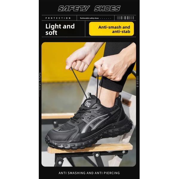 Zapatos de seguridad cómodos Transpirables PU Tejido Volador Zapatos de trabajo Puntera de acero Antigolpes Suela de EVA Entresuela de Kevlar Anti-pinchazos