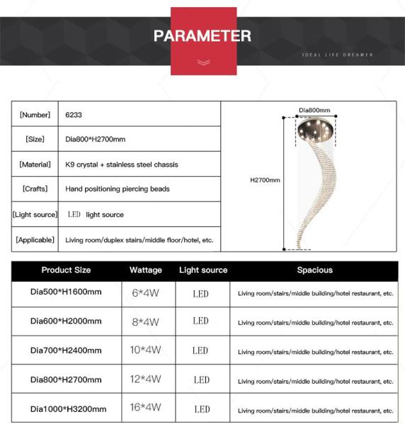 Crystal Modern Chandelier Single Spiral Ladder Foyer Chandelier crystal led pendant lights(WH-NC-34)
