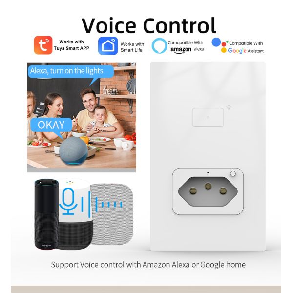Automation Smart Home Wall Switch 20A Socket Google Home Voice Control 4x2 Inch