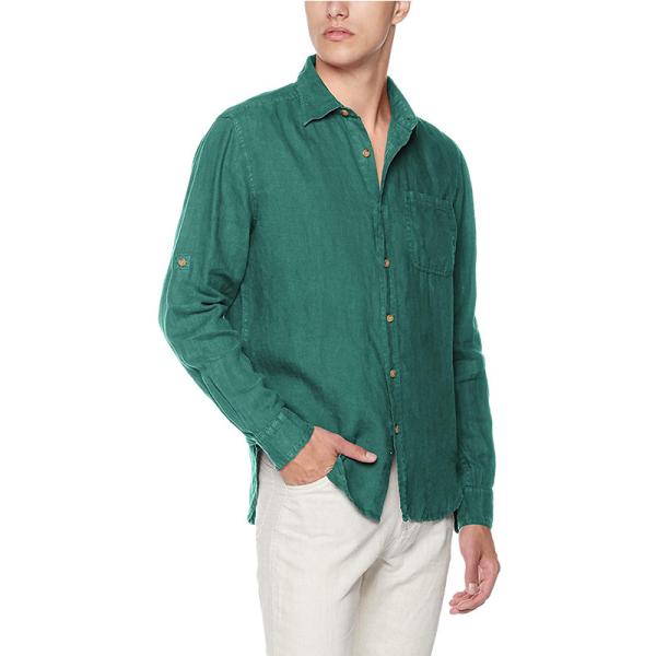 Vintage Large Thin Mens Casual Linen Shirts Long Sleeve Woven