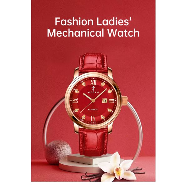 Women's Waterproof Automatic Mechanical Watch – Multiple Strap Colors Available | Custom Logo Supported