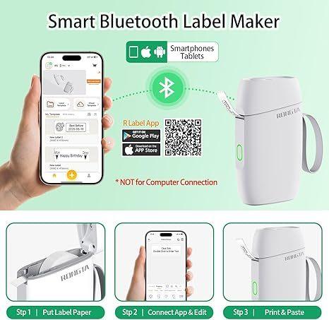 Maker Machine with Tape, Bluetooth R5 Label Printer, Wireless Mini Label Makers with Multiple Templates for Organizing Office Home