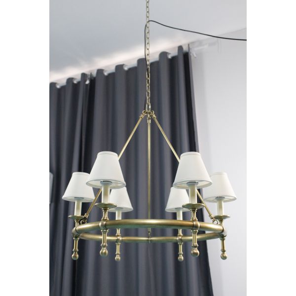 YH American Style 6-Light Solid Brass Chandelier Adjustable Height Pendant Light for Dining Room Kitchen