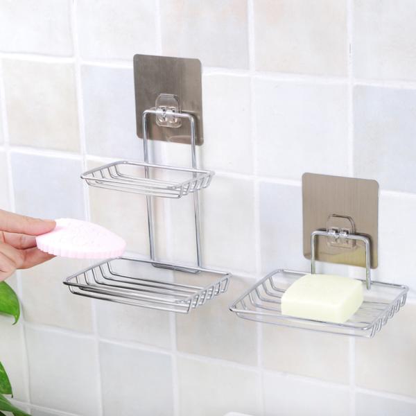 Stainless Steel Bathroom Soap Holder  With Hooks Suction Cup Soap Dish