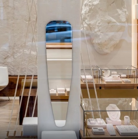 Customizable LED Lit Tiered Display Counter with Durable Oak Finish for Jewelry Shop
