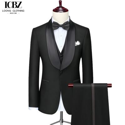 Comprimento regular Cor escura Pistola de um botão e Xal Colar de seda de chapéu Trajes de negócios masculinos