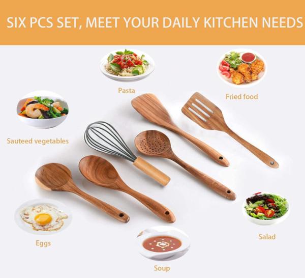 FDA Wooden Kitchen Utensil Set , Reapplicable Natural Teak Wood Utensils