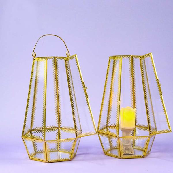 Hexagon portable glass wind lamp handle Europe decoration creative home glass greenhouse glass craft wind lamp