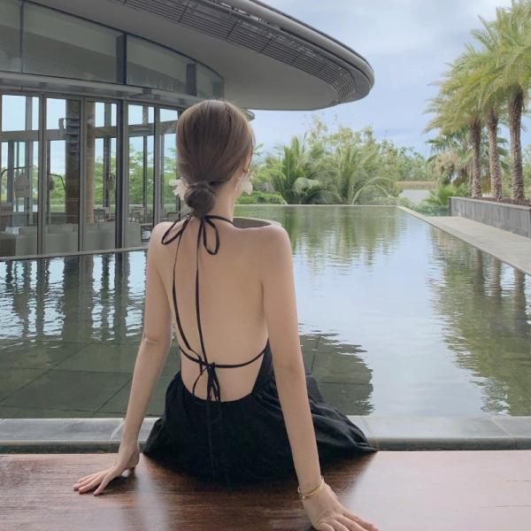 Women Sexy Low Cut Back Maxi Dress , Halter Neck Summer Maxi Dress
