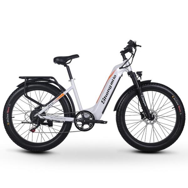 White 26 inch Electric Fat Tire Bike 7 Speed 48V 500W 17.5Ah Lithium Battery