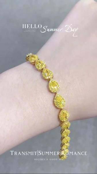Pear Cut Amarelo Diamante Pulseira de tênis VS Clarity T13.68ct Anel de ouro branco 18k
