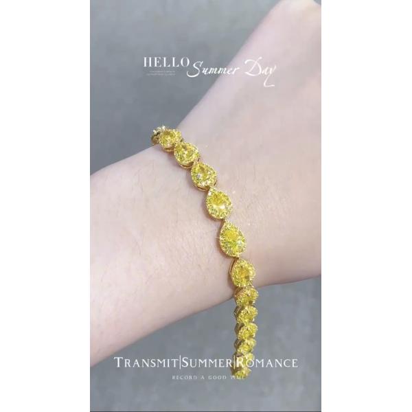 Perra Corte Amarillo Diamante Pulsera de tenis VS Claridad T13.68ct 18k Anillo de oro blanco