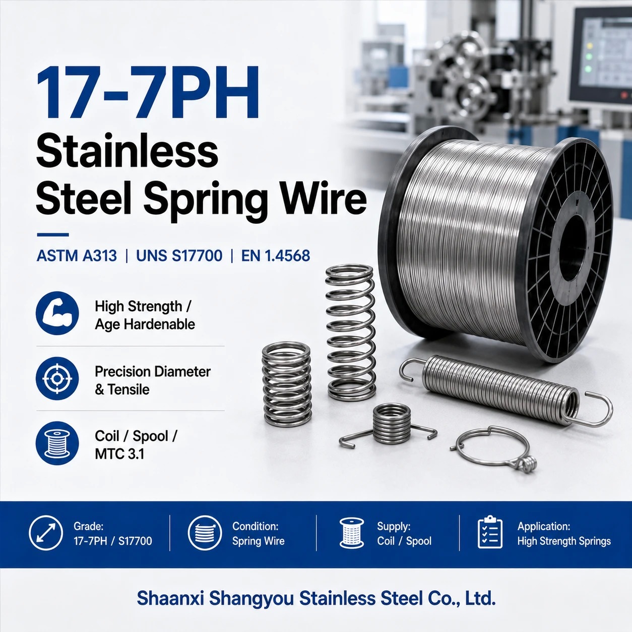 17-7PH Stainless Steel Spring Wire ASTM A313 for High Strength Springs