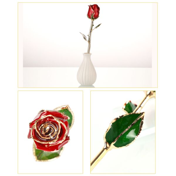 Half-blooming  24k Gold Dipped Red  Rose With  Gift Box Forever Gold Rose for Valentine's Day  Gifts