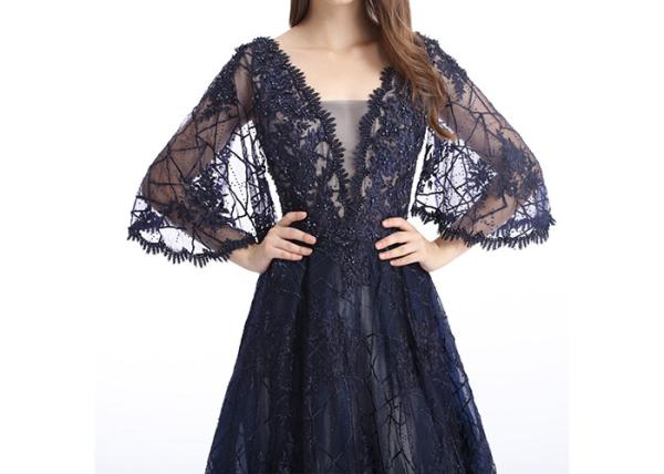 Fishtail Long Sparkly Prom Dresses Deep V Neck Ruffles With Fancy Embroidery