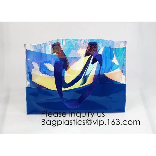 Vinyl Transparent PVC Gusset Bag Plastic Tote Shopping Bag For Packaging TPU Laser Makeup Handbag PVC Cosmetic Shopping