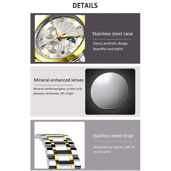 19cm Stainless Steel Quartz Watch For Ladies Waterproof 3BAR 10 ATM