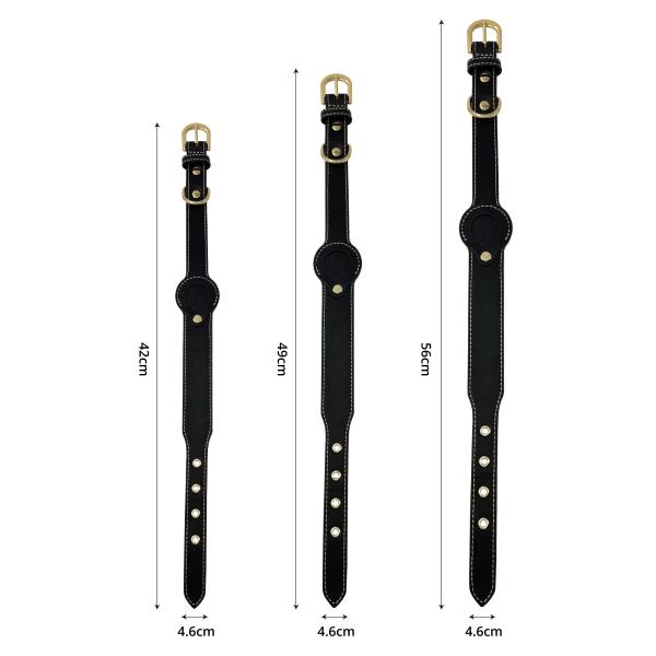 Dog Genuine Leather Tracking Tag Dog Collar Anti Lost With Tag Holder