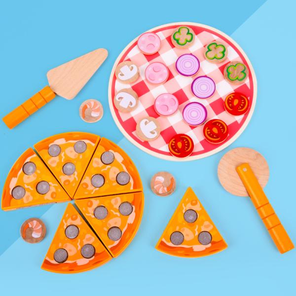 Food Cooking Simulation Wooden Pizza Toy Fruit Vegetable With Tableware