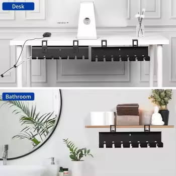 2 Pack No-Drill Carbon Steel Black Powder Coated Cable Organizer for Desk Cable Management