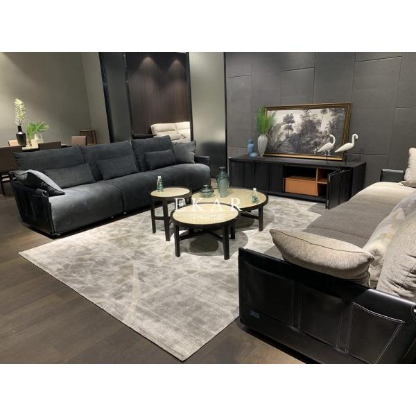 Solid Wood Round Marble Top White Coffee Table Set